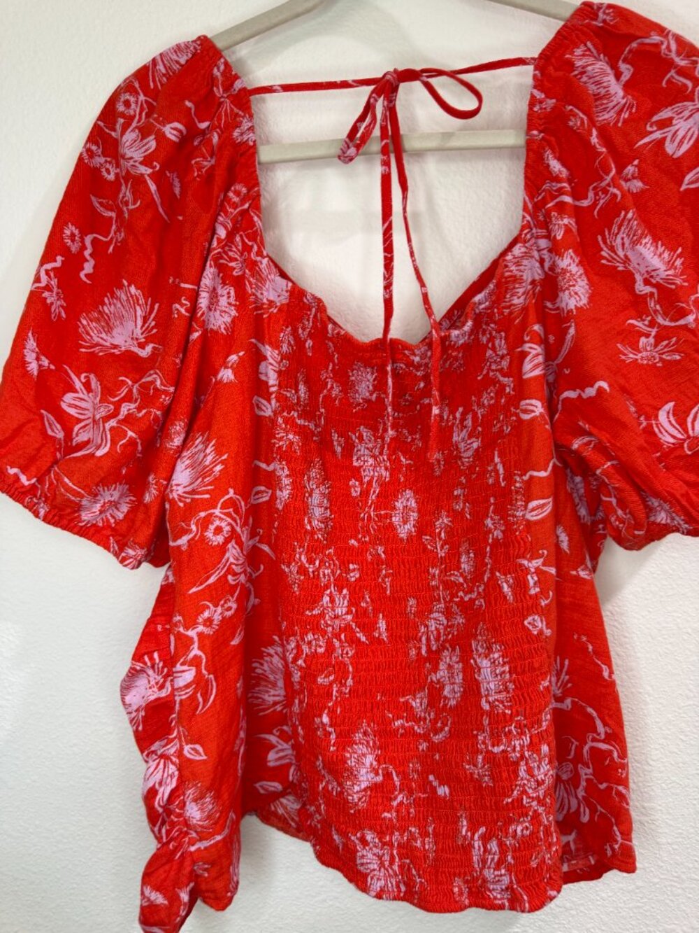 Ava & Viv Floral Puff Sleeve Blouse Red White 100% Cotton Women's XXL - Picture 5 of 8